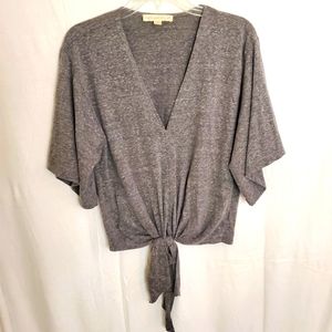 Small Lovestich gray top with tie front detail